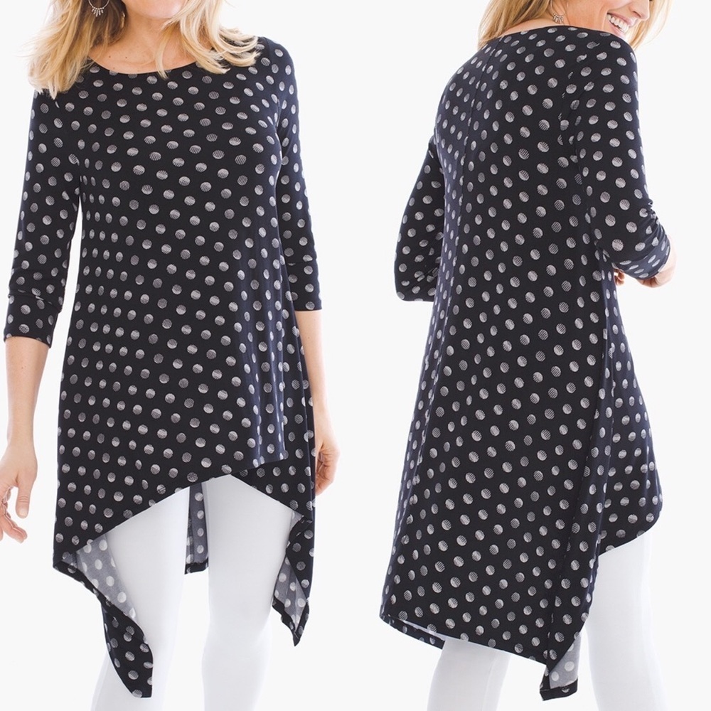Chico’s Solar Dots Hi-Low Knit Tunic Top Blouse Sz M